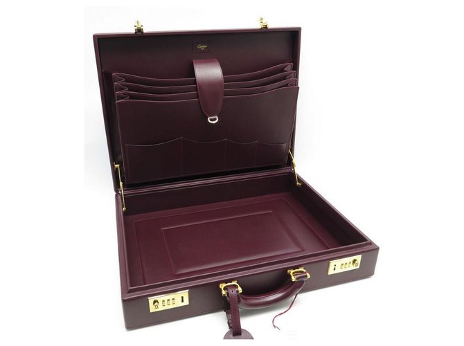 NEW CARTIER CASE BAG ATTACHE CASE BORDEAUX LEATHER + BRIEFCASE BOX Dark red  ref.311745