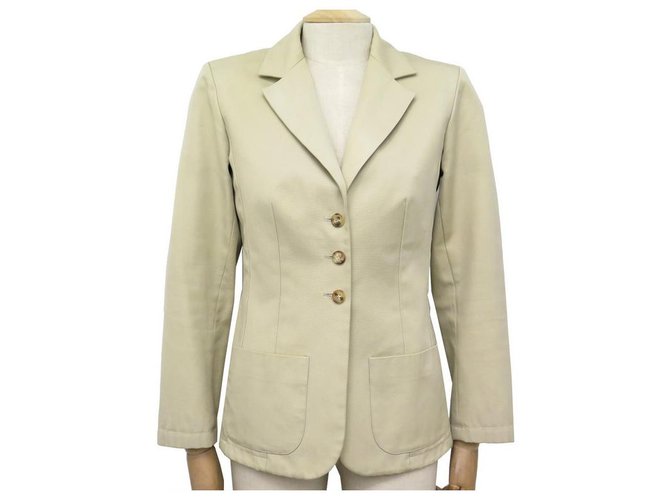 Hermès GIACCA BLAZER HERMES 3 BOTTONI TAGLIA M 38 GIACCA IN COTONE BEIGE  ref.311748