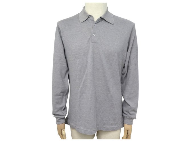 Hermès NEUF POLO HERMES MANCHES LONGUES TAILLE 46 S COTON GRIS GREY COTTON TSHIRT  ref.311814