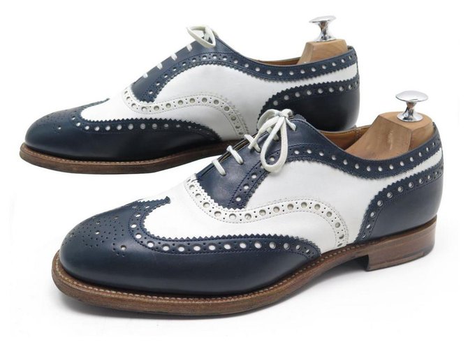 CHURCH'S BURWOOD RICHELIEU ZAPATOS CUERO BLANCO AZUL BICOLOR 8sol 42 Zapatos  ref.311841