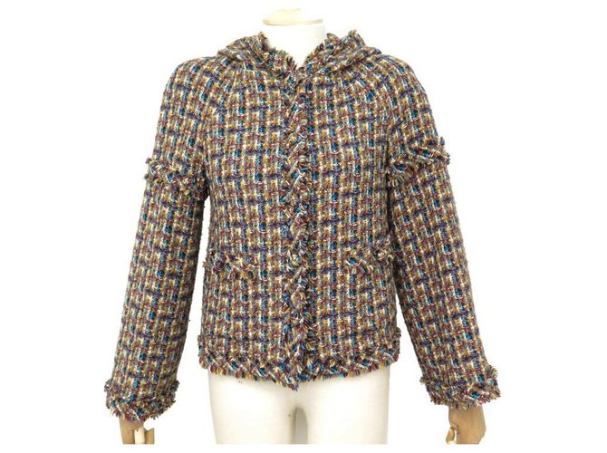 NEW CHANEL M JACKET 38 IN TWEED WITH MULTICOLOR HOOD NEW JACKET VEST Multiple colors  ref.311849