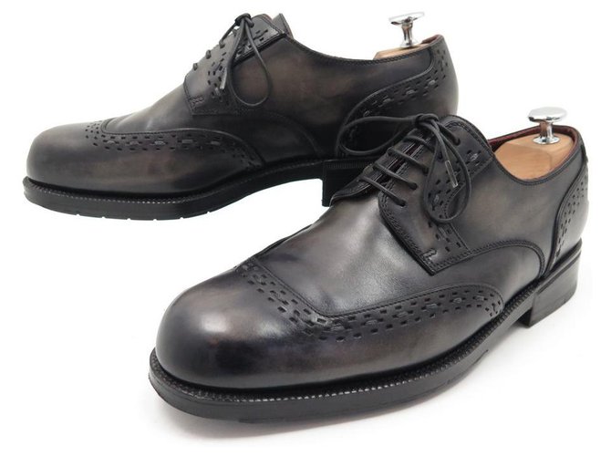 CUSTOM BERLUTI SHOES DERBY 41 41.5 GRAY GRAY PATINA LEATHER SHOES Grey  ref.311853