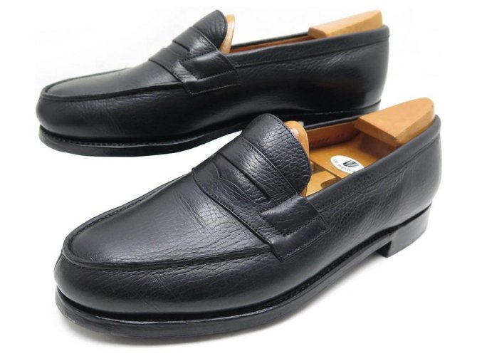 JM WESTON SHOES 180 Church´s Loafers 6.5D 41.5 BLACK SEED LEATHER + STAINLESS STEEL  ref.311866