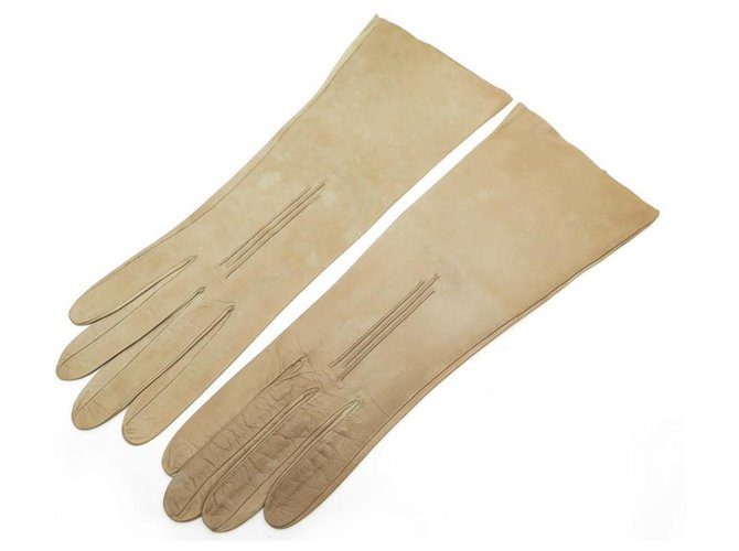 Hermès PAIR OF LONG HERMES GLOVES IN BEIGE LEATHER WOMEN SIZE 7 LEATHER GLOVES  ref.311878