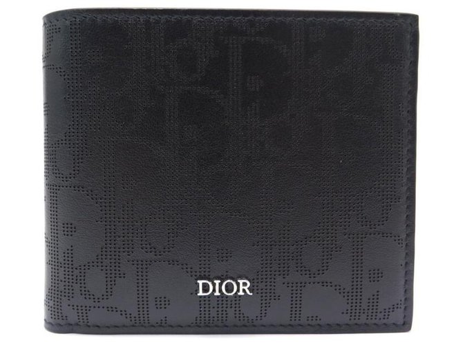 NEW CHRISTIAN DIOR BLACK GALAXY OBLIQUE LEATHER WALLET + WALLET BOX  ref.311902