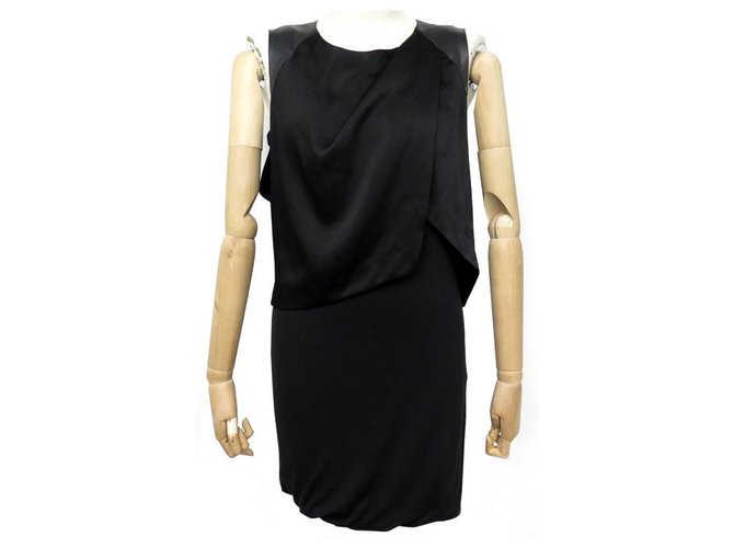NEW MAJE DIEPPE T SHORT DRESS 2 38 M IN BLACK FABRIC AND LAMBS LEATHER DRESS  ref.311931