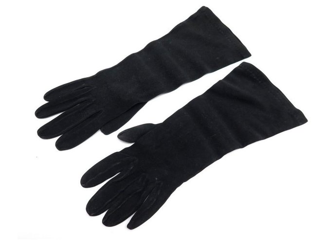 Hermès PAIR OF SOIREE HERMES GLOVES SIZE 7 In black suede leather 3/4 LEATHER GLOVES  ref.311948