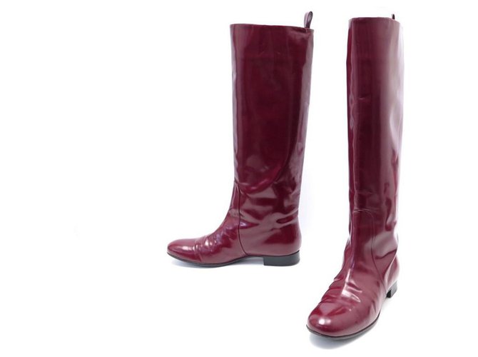 Céline CELINE BOOTS 38 BURGUNDY SPAZZOLATO LEATHER LEATHER BOOTS SHOES Dark red  ref.311988
