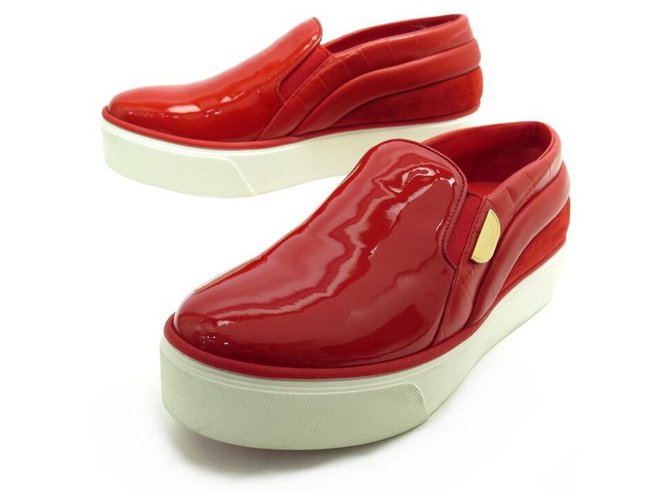 NEW LOUIS VUITTON BASKETS SLIP ON SHOES 36.5 RED PATENT LEATHER SHOES  ref.312019
