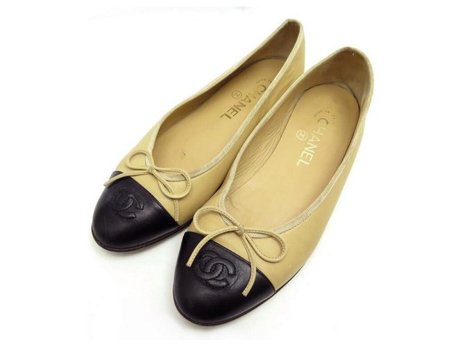 CHANEL LOGO CC G BALLERINAS SHOES02819 37 IN BEIGE LEATHER SHOES  ref.312025