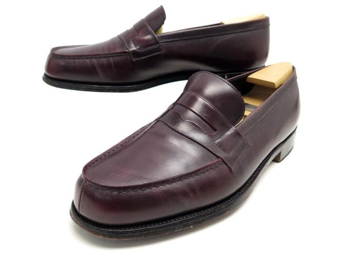 JM WESTON SHOES 180 LIMITED EDITION LOAFERS 9D 43 LEATHER + STAINLESS STEEL Dark red  ref.312028