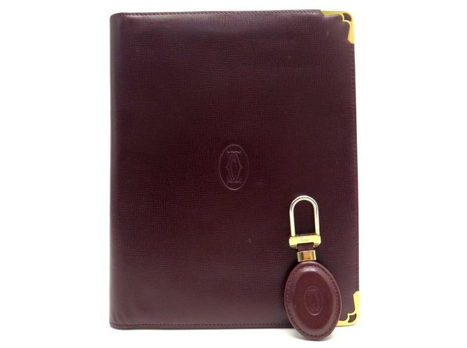 LOT CARTIER MUST AGENDA COVER + BURGUNDY LEATHER KEYCHAIN DIARY HOLDER Dark red  ref.312080