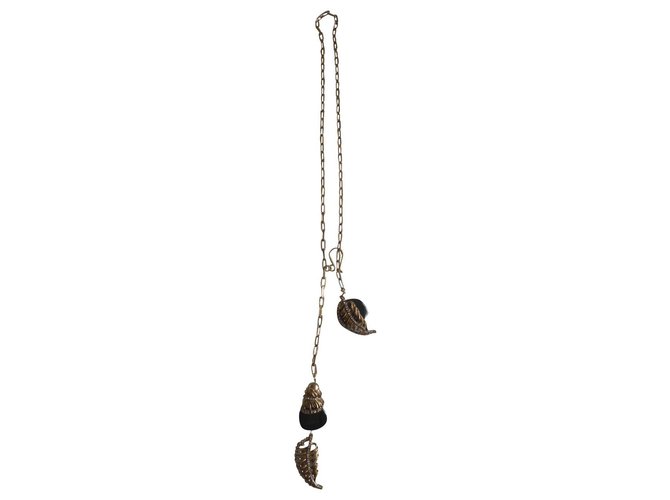Weekend Max Mara Long crystal embellished metal necklace Black Golden Plastic Glass  ref.312106