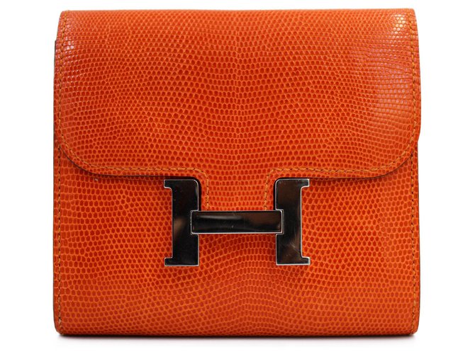 Portefeuille Hermès Constance Cuir Orange Corail  ref.312167