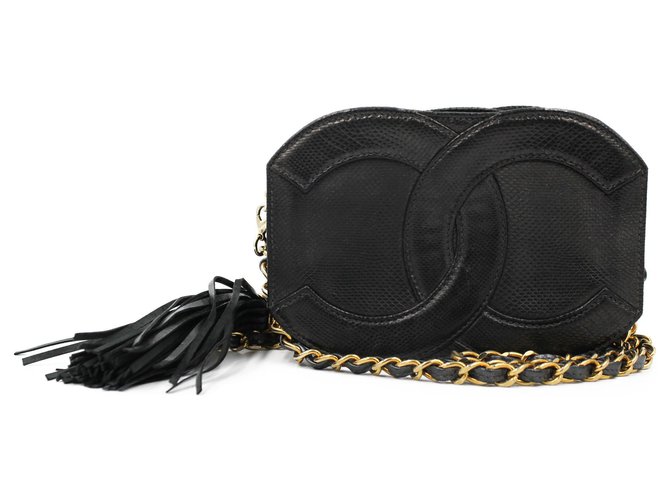 Chanel Mini Handtasche mit Eidechsen-Logo Schwarz Leder  ref.312177