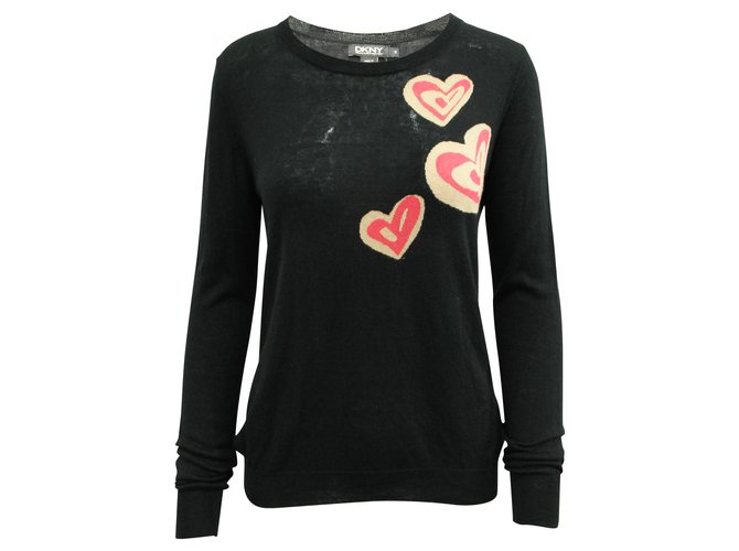 Dkny Black Sweater with Hearts Silk  ref.312775