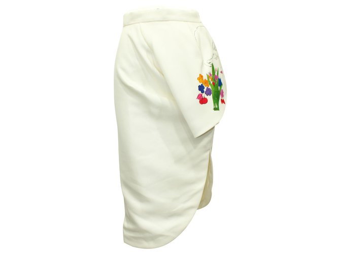 Dior Cream Printed Skirt Fall 2013 White Silk  ref.312799