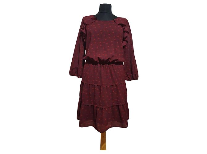Ba&Sh Kleid Dunkelrot Polyester Elasthan Größe M Mehrfarben Bordeaux