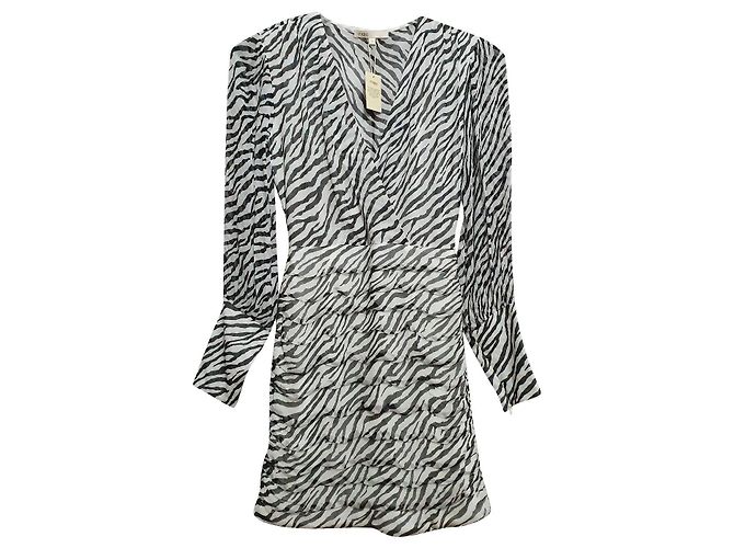 Maje May Kleid aus Viskose Zebra Print Schwarz Weiß Zebra-druck