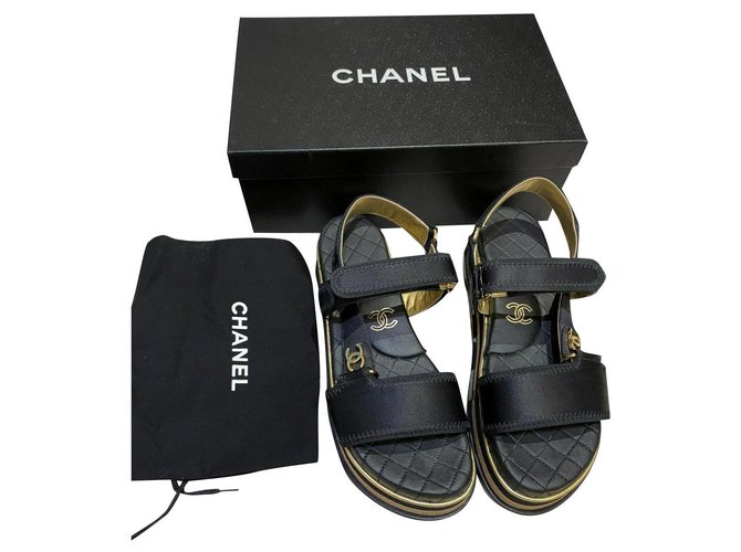 Chanel sandali Nero Tela  ref.313138