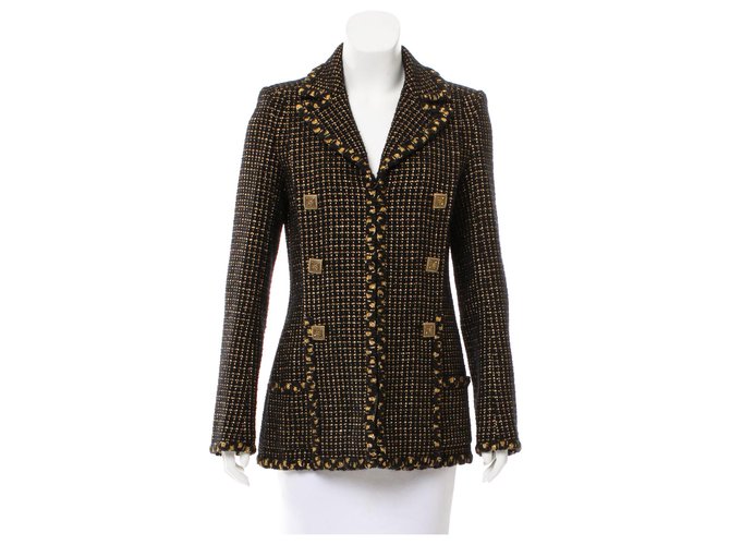 Chanel 9,5Jaqueta de tweed com botões K $ Jewel Preto  ref.313307