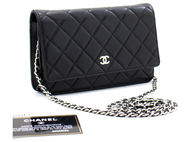 CHANEL Black Classic Wallet On Chain WOC Shoulder Bag Crossbody Leather  ref.313332