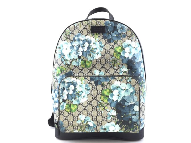 Gucci Backpack Blooms Print Logo Beige GG Supreme Canvas Multiple colors Leather  ref.313625