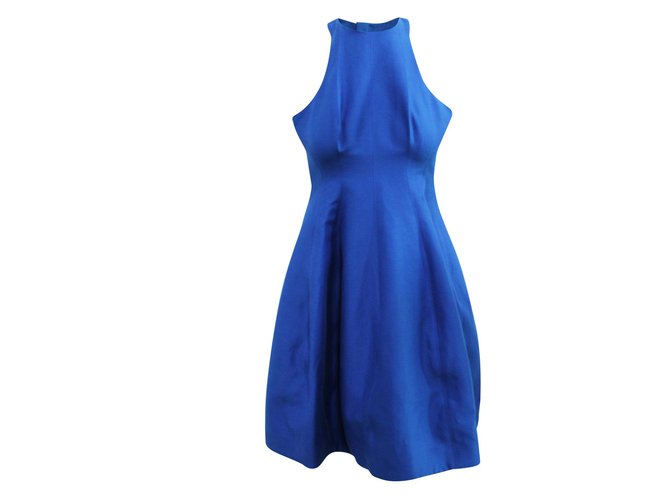 Halston Heritage Halter Pleated Dress Blue Cotton  ref.313751