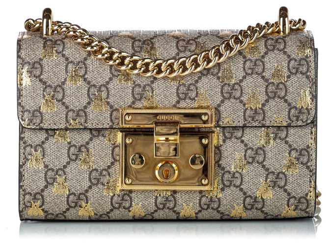 Brown Gucci GG Supreme Strawberry Padlock Crossbody Bag – Designer Revival