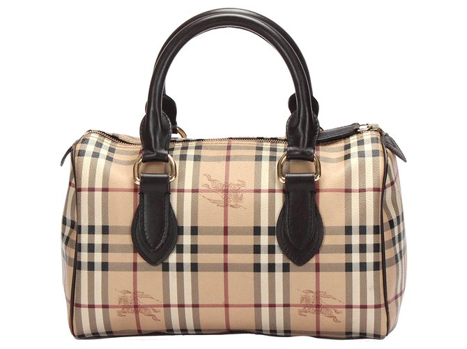 Burberry Brown Haymarket Check Coated Canvas Boston Bag Multiple