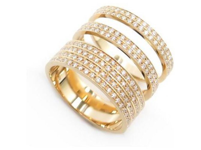 MÓDULO RING REPOSSI BERBERE 3 ROWS DIAMONDS & ROSE GOLD 18k t54 Anel Dourado Ouro rosa  ref.314078
