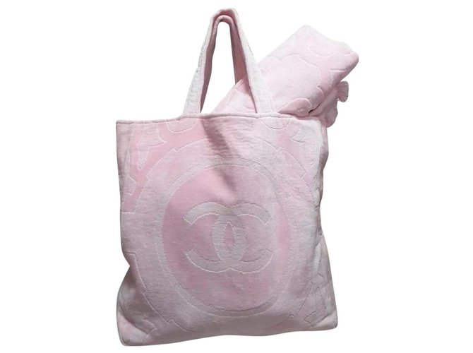 Chanel shopper beach bag Pink Cotton  ref.314237