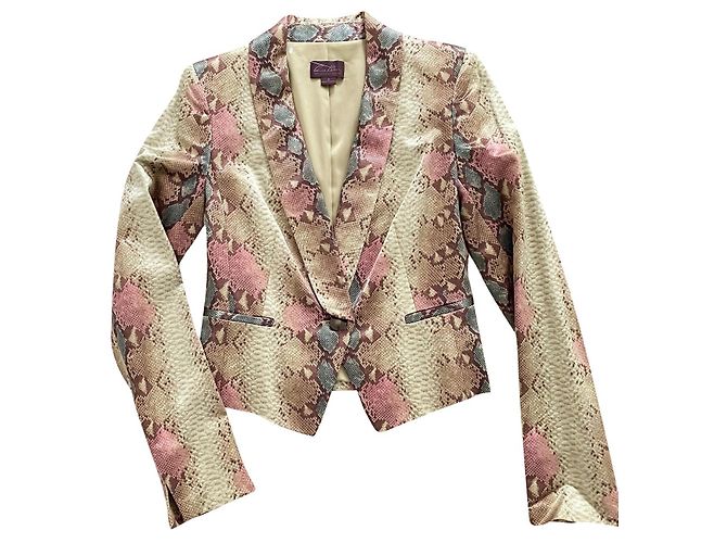 Anne Klein Jacke Python Print Baumwolle Seide Khaki Grün Python drucken
