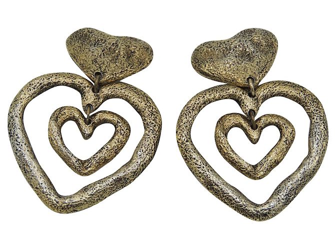 Boucles D'oreilles XXL Vintage Jacky De G - Clips Doré Strass - Occasion Bon état