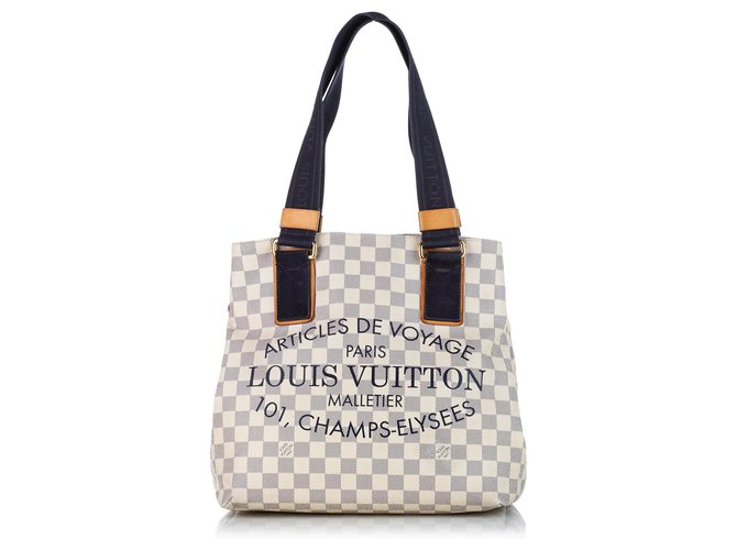 Louis Vuitton White Damier Azur Beach Cabas PM Blue Cloth ref