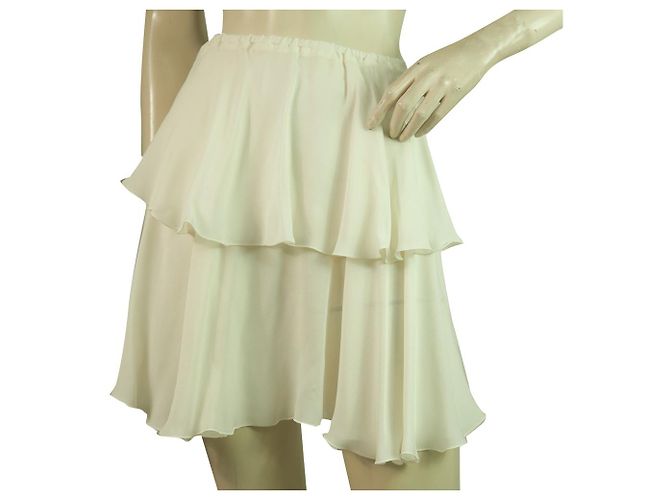 Dondup Avorio 100%Minigonna a strati in chiffon di seta taglia 40 Bianco