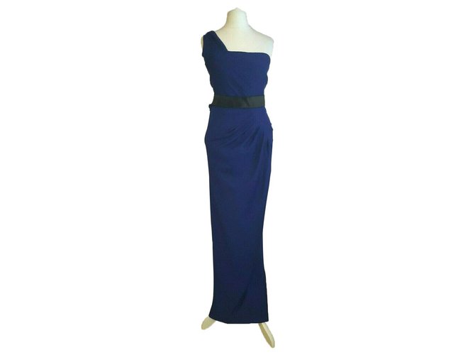 Donna Karan Vestido coluna de um ombro Azul Lã Elastano  ref.315214
