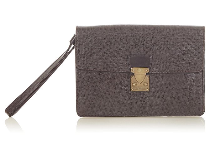 Louis Vuitton Brown Taiga Belaia Clutch Bag Dark brown Leather  ref.315324