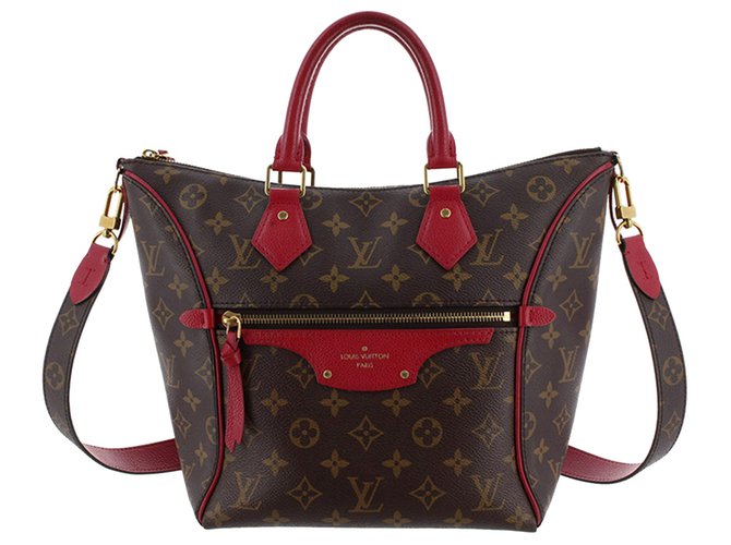 Louis Vuitton Brown Monogram Tournelle PM Red Leather Cloth Pony