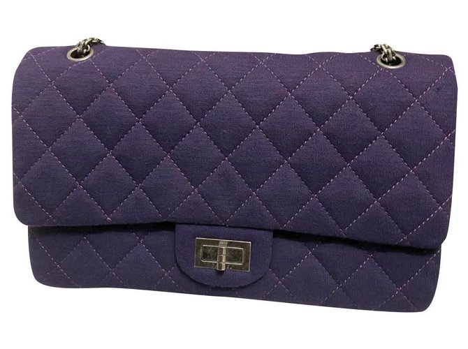 Chanel 2.55 Reissue 227 classic Jersey flap bag Dark purple Cloth  ref.315378