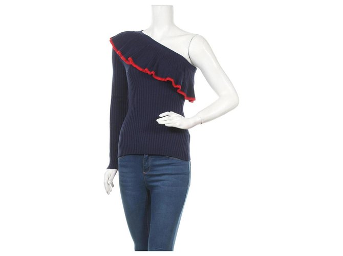 Baum und Pferdgarten blauer Pullover 