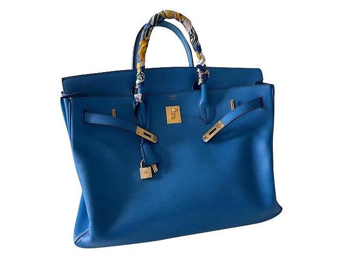 Borsa a mano Hermès Birkin 40 Blu Pelle