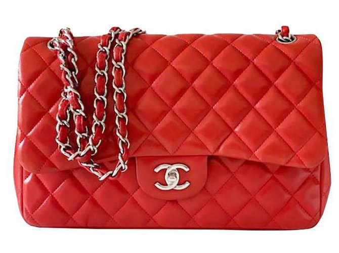 Timeless Chanel Jumbo classic Red Leather  ref.315527