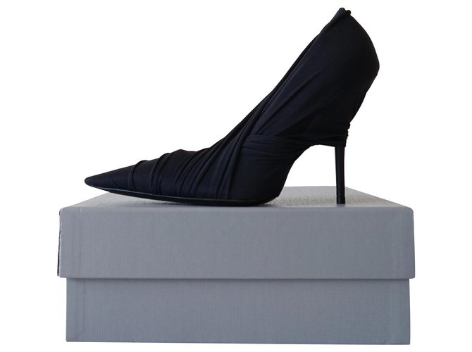 Balenciaga Heels Black Leather Cloth  ref.315582