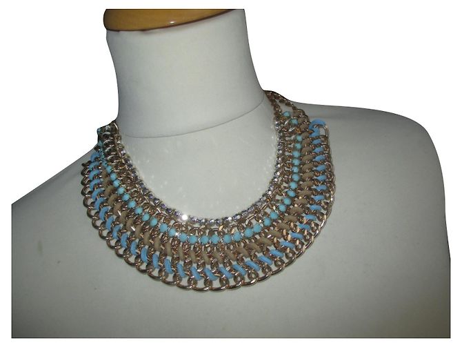 Autre Marque Collana bavaglino con strass e turchese in camoscio Multicolore