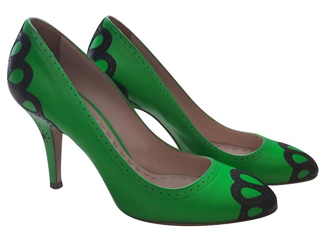 Miu Miu Lederpumps Schwarz Grün mit 10cm Absatz