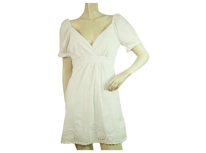 BCBG Max Azria Weiße Puffärmel Spitzendetails Mini-Länge Kleidergröße 2