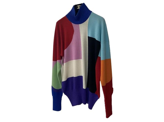 Chanel  Multicoloured Cashmere CC Logo Turtleneck Sweater Sz 36 Multiple colors  ref.316247