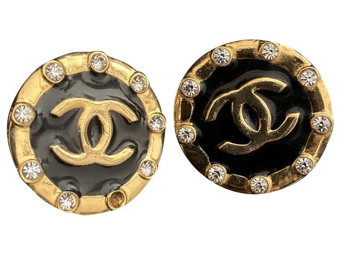 Chanel Ohrringe Schwarz Golden Metall  ref.316301