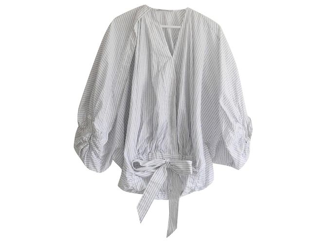 Hussein Chalayan Blusa Chalayan de Rayas Globos de Algodón Blanco